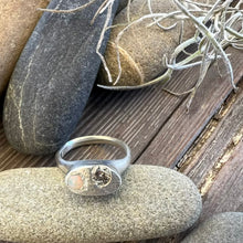 Load image into Gallery viewer, Sterling silver signet ring Opal + Lab diamond
